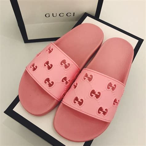 pink gucci slides.|Gucci slides pink fluffy.